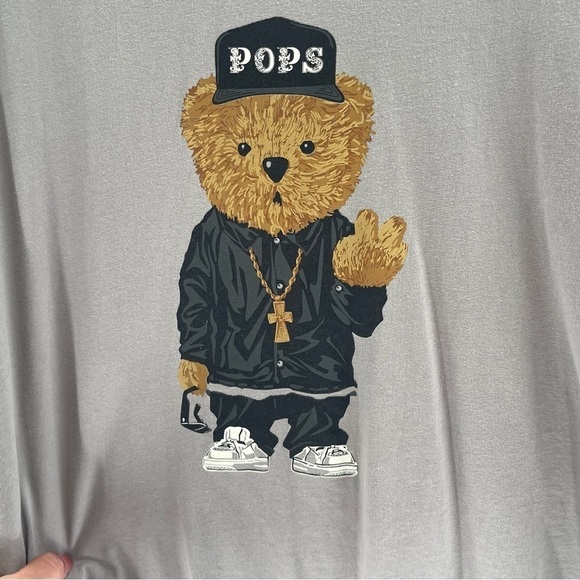 Men’s Pops Bear Medium Grey Graphic Tee Denim & Flower Ricky Singh Top - Picture 8 of 8